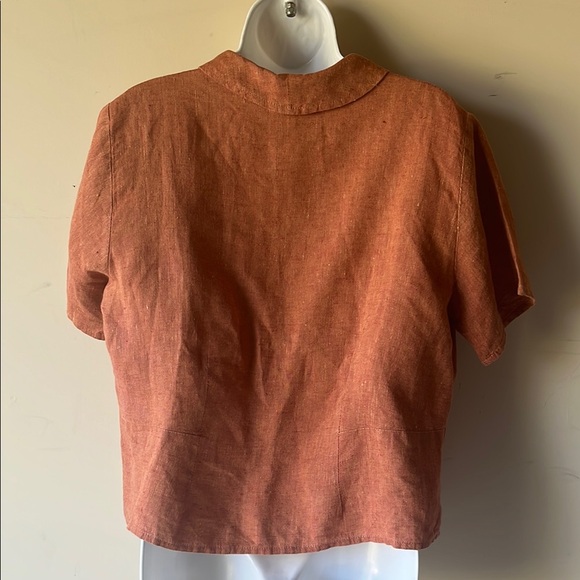 Flax Rust Linen Short Sleeve Button-Up Shirt - Picture 8 of 8